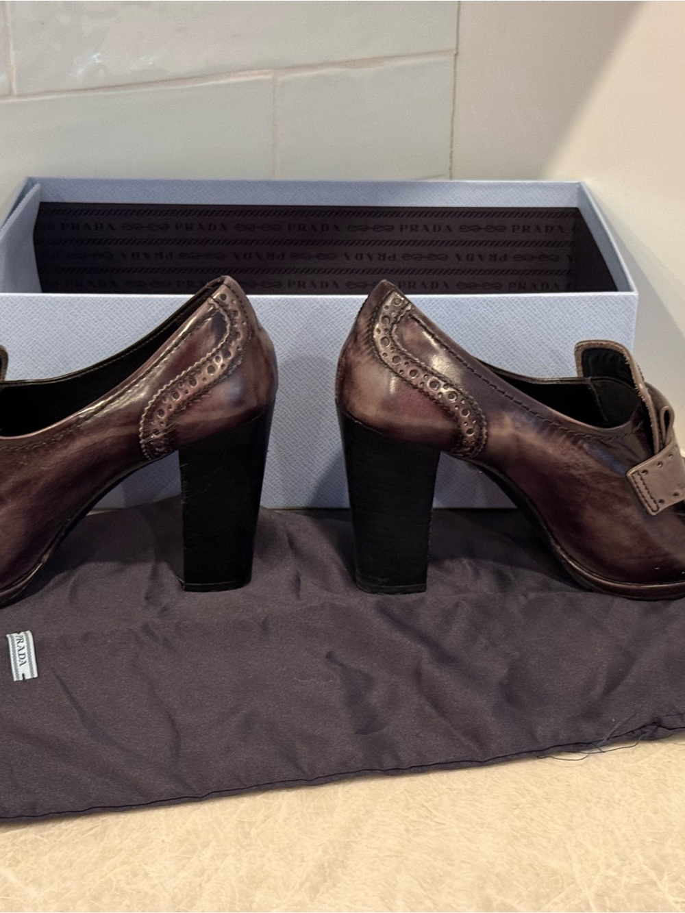 Prada Brown/ gray Leather Kiltie Fringe Loafers - Picture 4 of 7